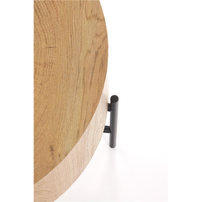 Side table Haroklyn, natural oak/black color, MDF/steel, D45cm, H45cm