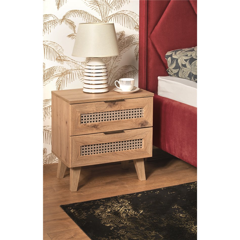 Bedside table Horeno, oak/black color, MDF, H52x50x34cm