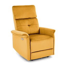 Electric recliner Hemiro, mustard color velvet, USB charging socket, W90-170x80cm, H92-108cm, seat H46cm