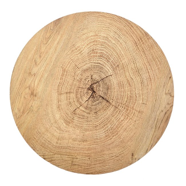 Side table Haroklyn, natural oak/black color, MDF/steel, D45cm, H45cm