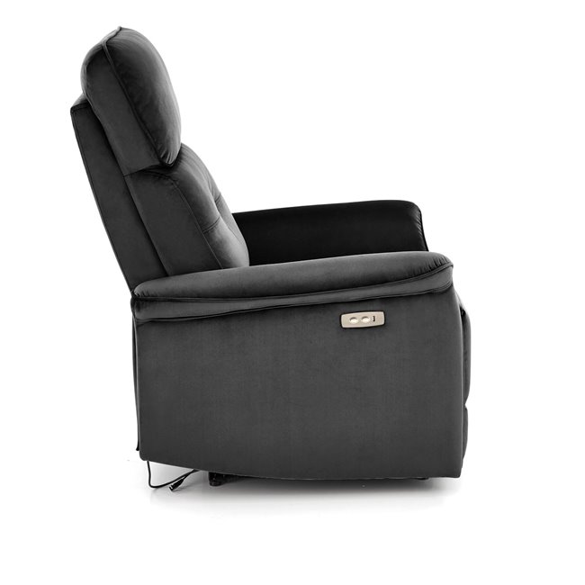 Electric recliner Hemiro, black velvet, USB charging socket, W90-170x80cm, H92-108cm, seat H46cm