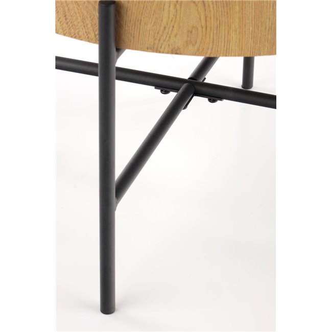 Side table Haroklyn, natural oak/black color, MDF/steel, D45cm, H45cm