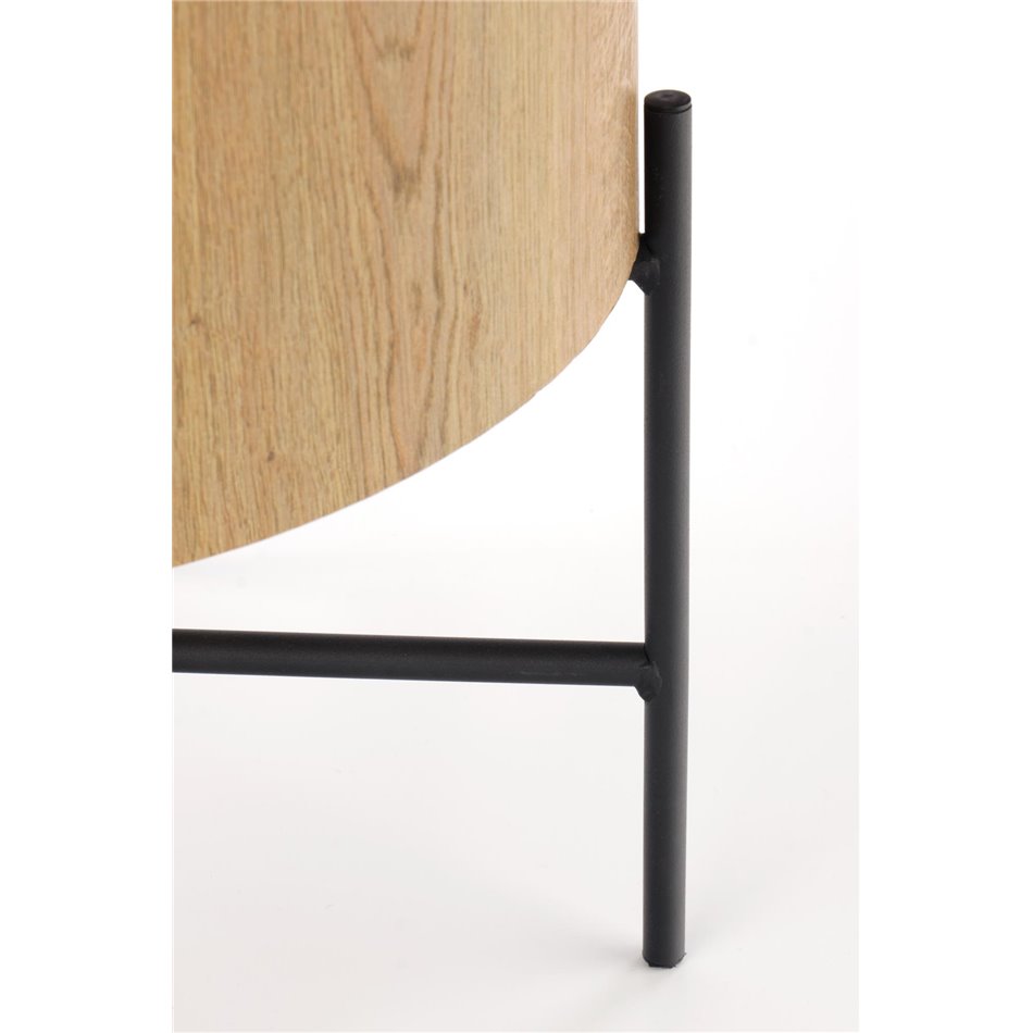 Side table Haroklyn, natural oak/black color, MDF/steel, D45cm, H45cm