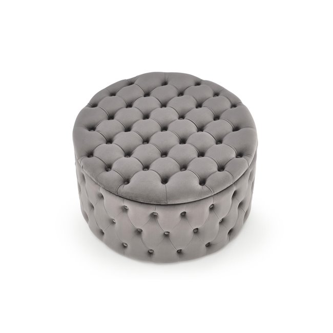 Ottoman with storage box Hunez, grey velvet, D70cm, H40cm