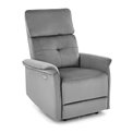 Electric recliner Hemiro, grey velvet, USB charging socket, W90-170x80cm, H92-108cm, seat H46cm