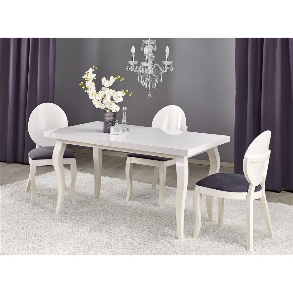 Dining table Hozarto 180, white, MDF/steel, W140-180x80cm, H75cm