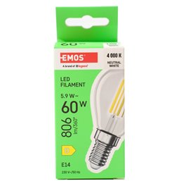 LED Bulb FLM Mini GL NW E14 5.9W, 806lm, 4000K, H8cm D4.5cm