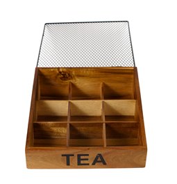 Tea box with 9 spaces, Acacia wood 23.5x23.5xH5.2-9.5cm