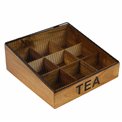 Коробка для чая с 9 отсеками, древесина акации, 23.5x23.5xH5.2-9.5cm