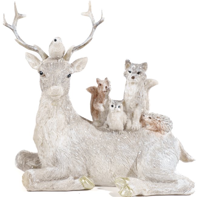 Deco Deer lying, white/beige, 15x13x6cm