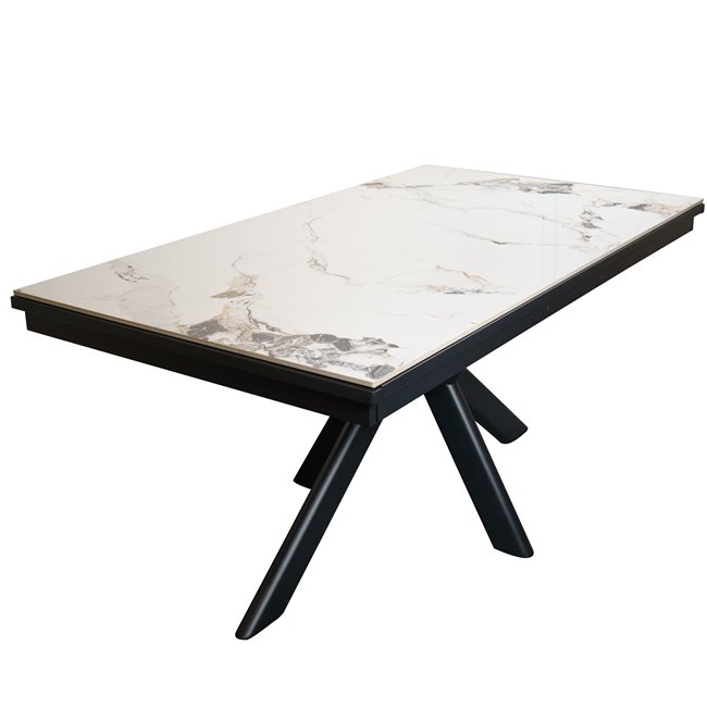 Extendable dining table Reibeka 017, sintered stone/metal, white, 160-276x90cm H75cm