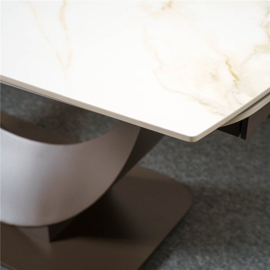 Extendable dining table Ruana 015, sintered stone/metal, cream, 160-240x90cm H75cm