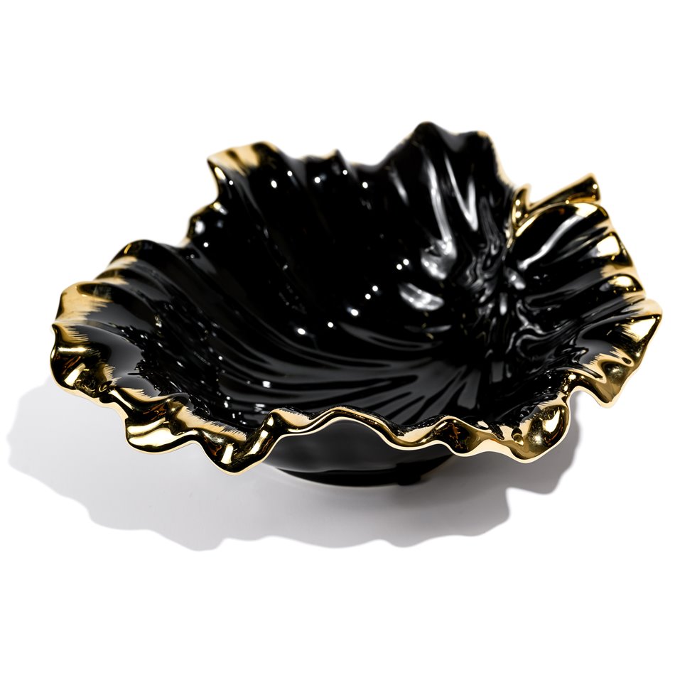 Decorat. ceramic fruit plate Garrel, black / gold color, 26x24x9cm  