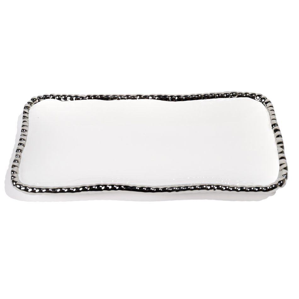 Блюдо декоративное Gavi 2, цвет белый/серебристый, 25,5х13х2,5см