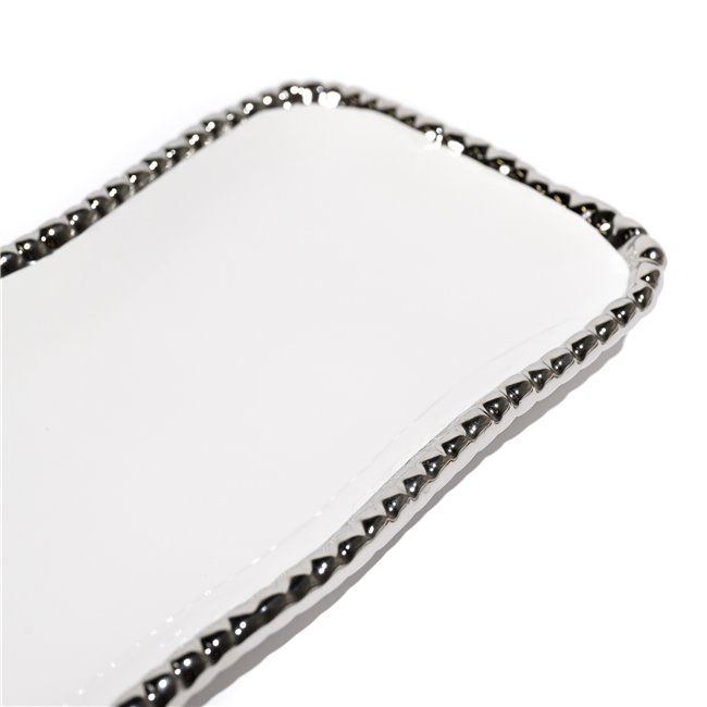 Блюдо декоративное Gavi 2, цвет белый/серебристый, 25,5х13х2,5см