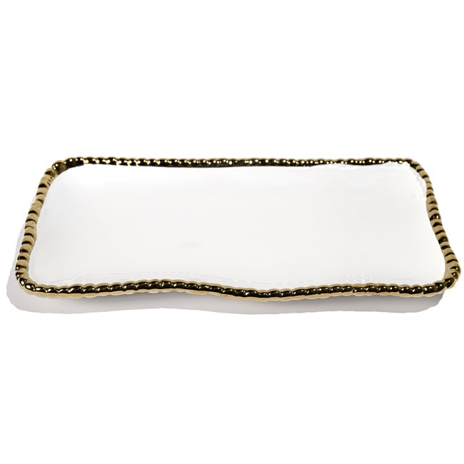 Декоративное блюдо Гави, цвет белый/золотой, 25,5х13х2,5см.