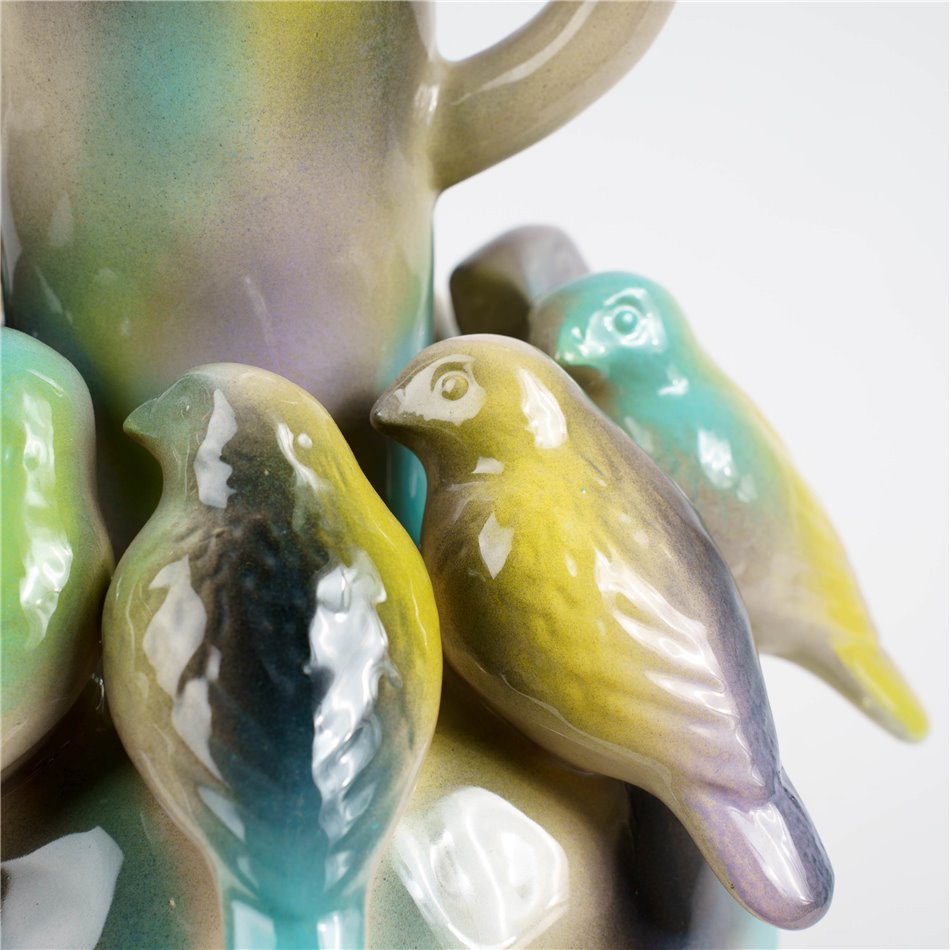 Vase Birds, multi/green, stoneware, H35.3cm D22.5cm