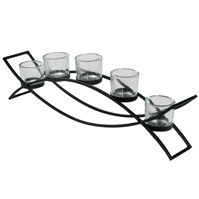 Candle holder with 5 glass, metal, 54x8cm