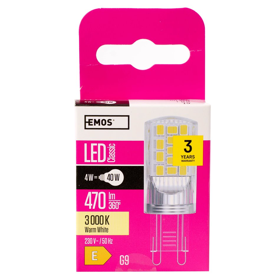 LED BulbWW warm white, G9 4W, 470lm, 3000K, H6x2x5cm