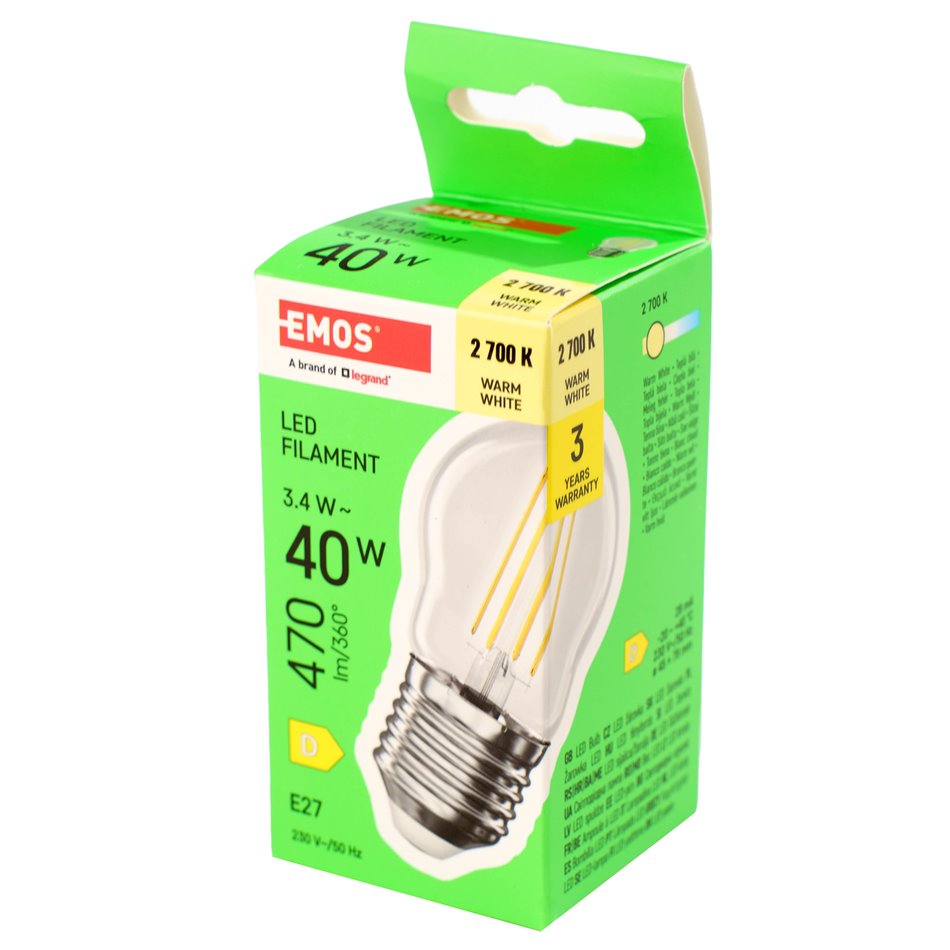LED Bulb WW warm white, E27 3.4W, 470lm, 2700K, H7.5x4.5x4.5cm