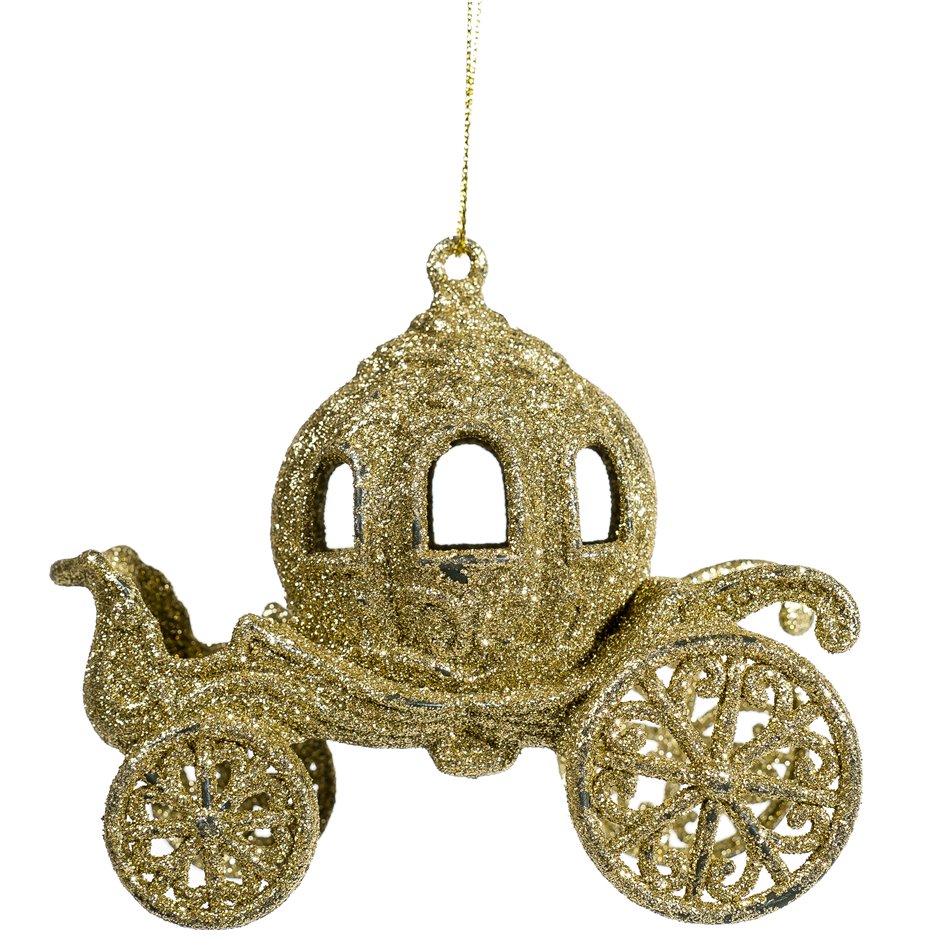 X-mas decor PLAST GLITTER COACH GOLD, 9x11.5x5.5cm