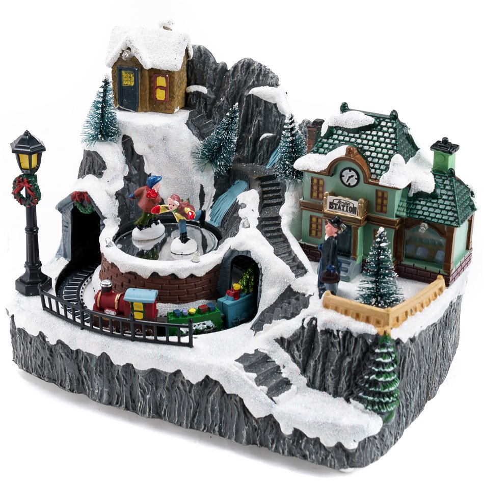X-mas decor Train Station Village, 23x16x18cm