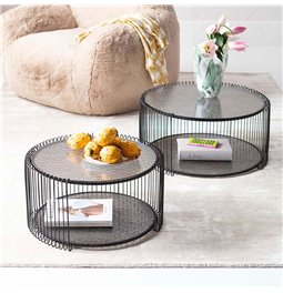 Комплект приставных столиков Wire Double Bubble, 2 шт, черный цвет, H34xD70cm