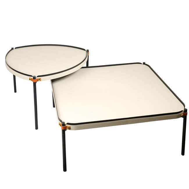 Комплект журнальных столиков Jaslo, 2 шт., металл/МДФ/кожа, D90см H36см, D60см H46см