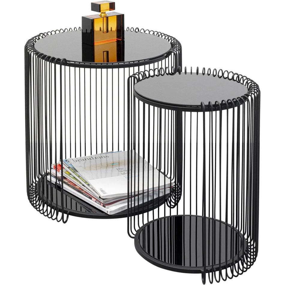 Side table set Wire Double, 2 pcs, black, H46xD45cm