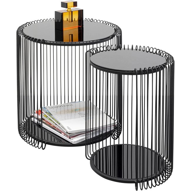 Side table set Wire Double, 2 pcs, black, H46xD45cm