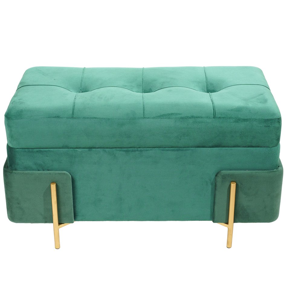 Pouf with storage Calavena L, green velvet, H44x83x43cm