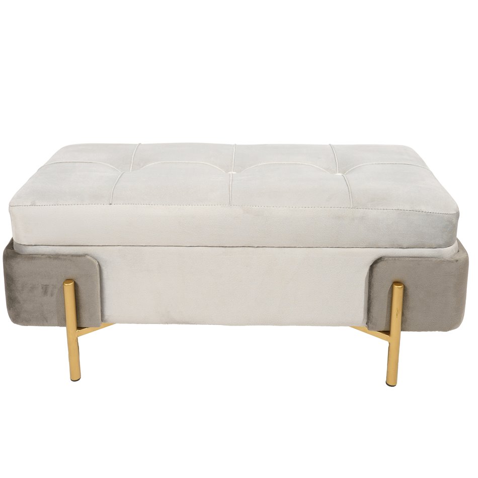 Пуф с ящиком для хранения Calavena S, серый, бархатный, H30x71x34cm