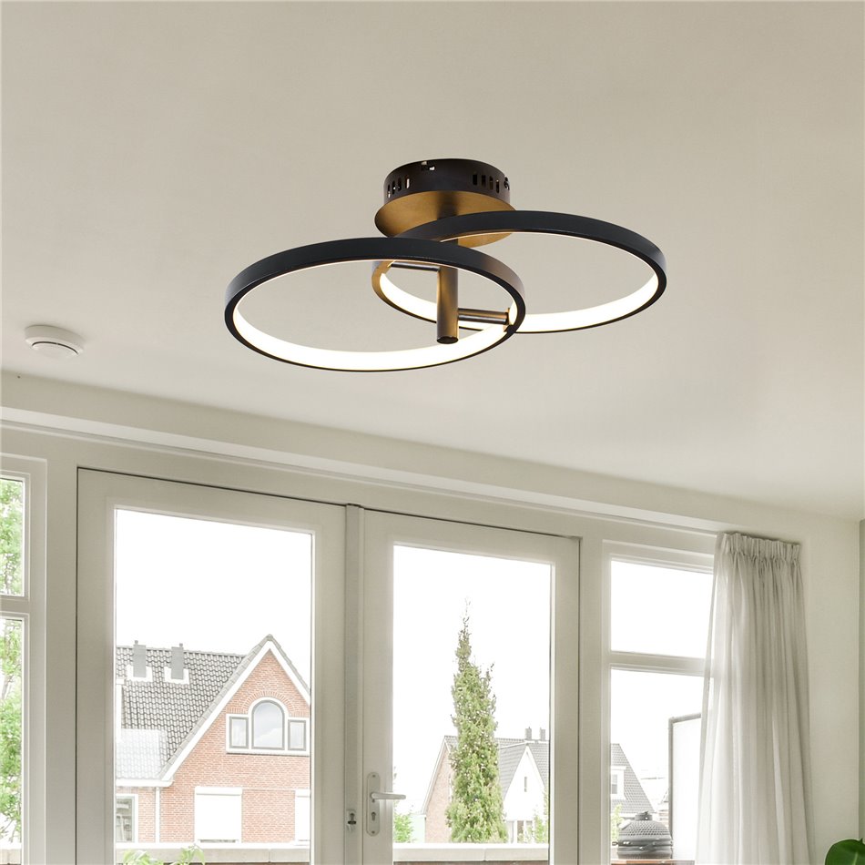 Griestu lampa Mo 2C, melna, H17x56.5x30cm, LED 24W, 3000K, 1320lm