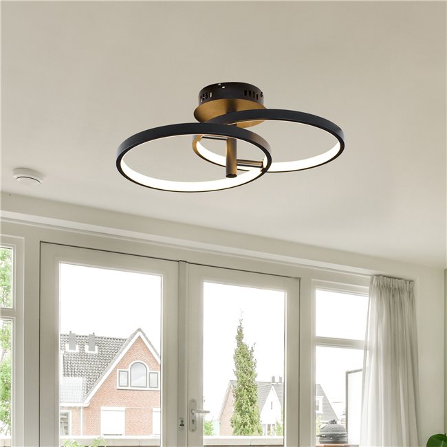 Griestu lampa Mo 2C, melna, H17x56.5x30cm, LED 24W, 3000K, 1320lm