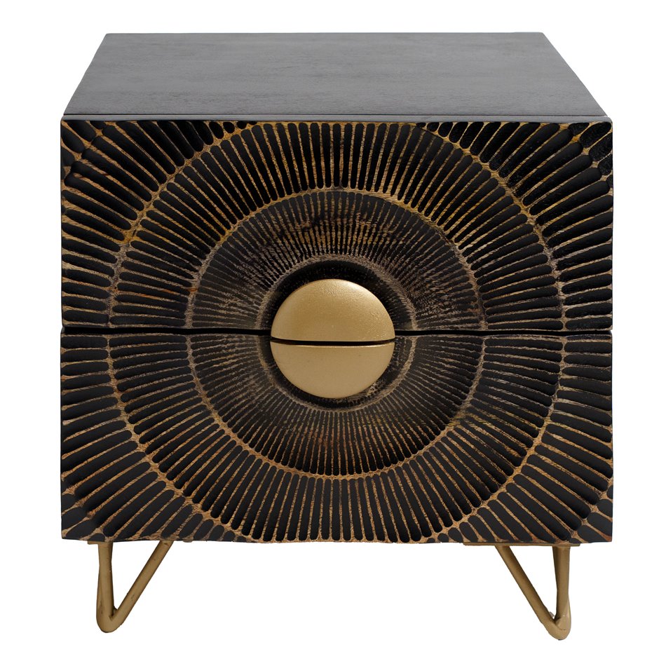 Side table Bailey ST, mango wood/MDF/metal, black/ gold color, H45x45x40cm