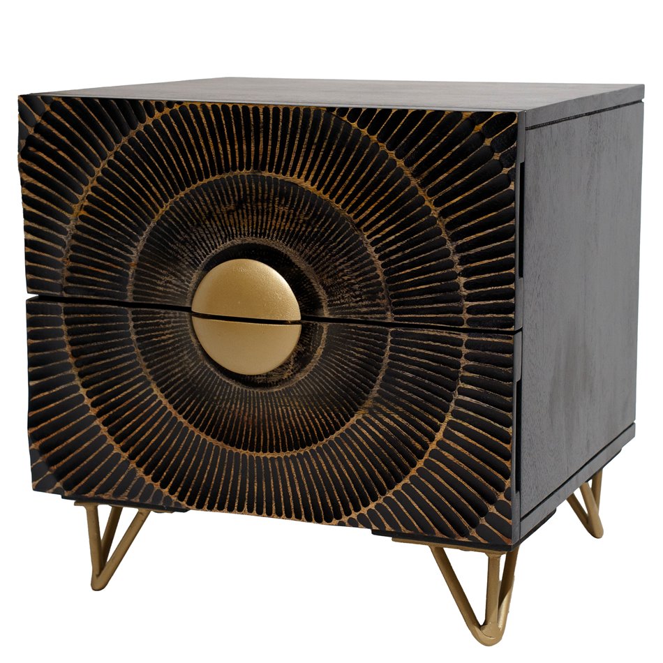 Side table Bailey ST, mango wood/MDF/metal, black/ gold color, H45x45x40cm