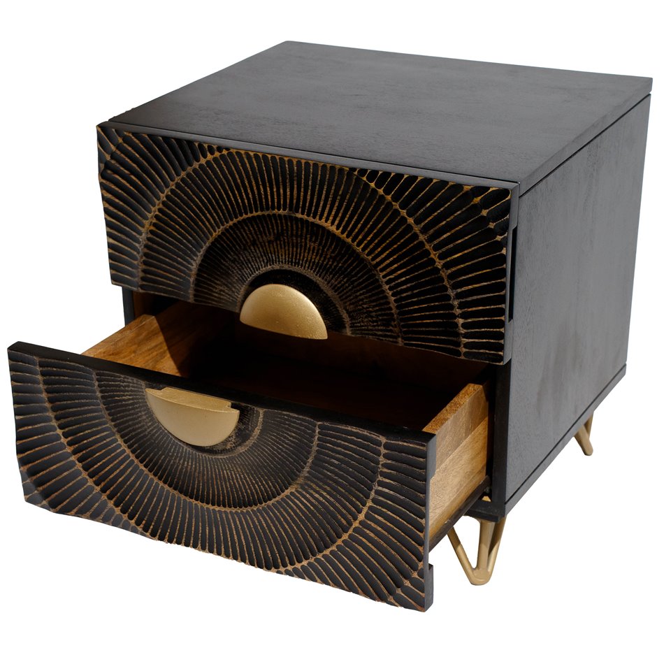 Side table Bailey ST, mango wood/MDF/metal, black/ gold color, H45x45x40cm