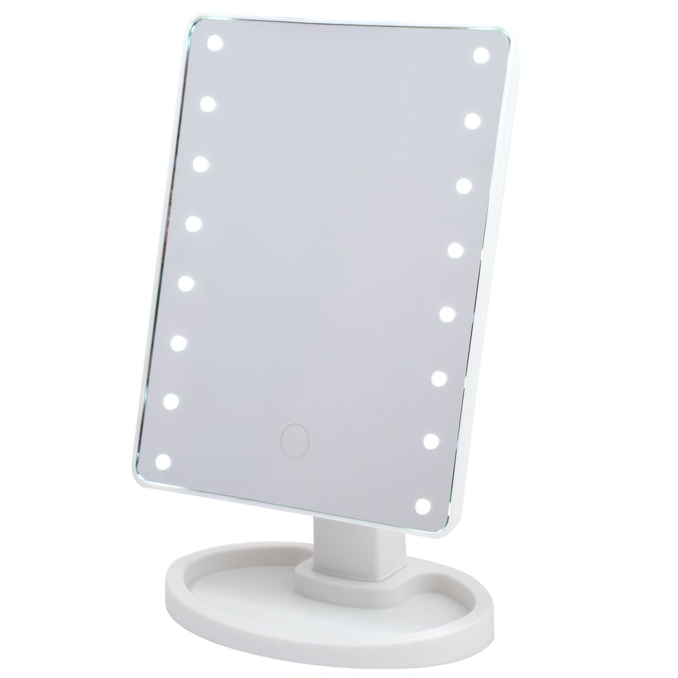 Table mirror with LED lighting, white, H26.1x16.7x11.9cm