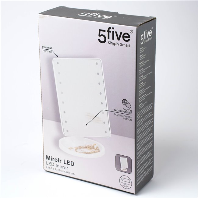 Table mirror with LED lighting, white, H26.1x16.7x11.9cm