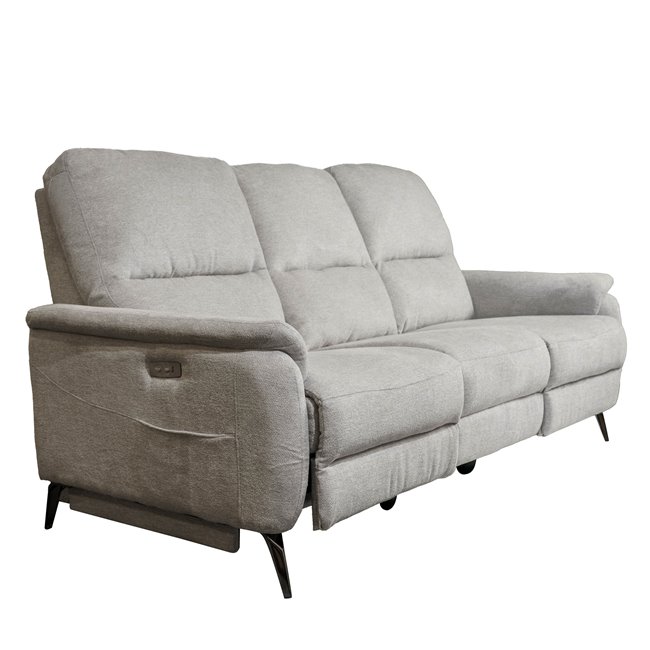 Three-seater electric recliner Olleo, light gray, H101x200x103-158cm, seat height 54cm