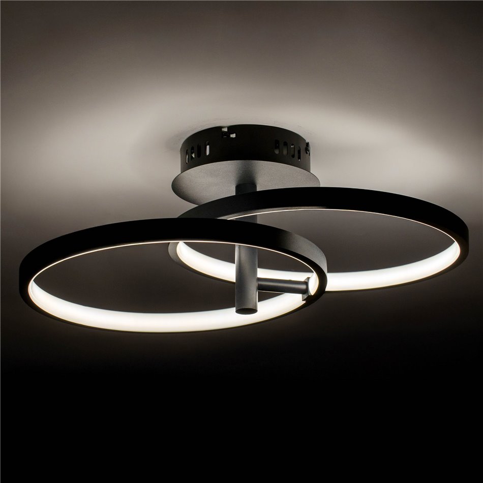 Griestu lampa Mo 2C, melna, H17x56.5x30cm, LED 24W, 3000K, 1320lm