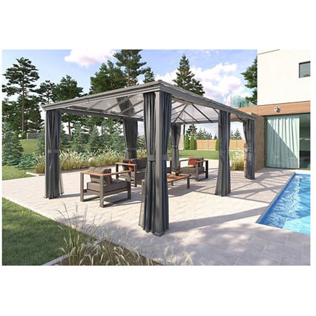 Gazebo LABELIZE XL 6x3.6m, graphite/grey color, aluminium/polycarbonate, H270x600x360cm