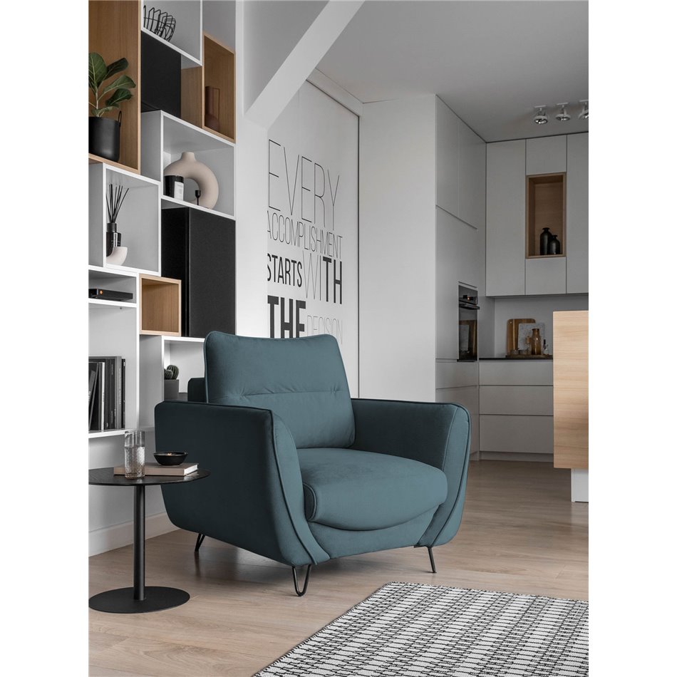 Armchair Elsilva Velvetmat 100, velvet, blue, H82x95x93cm