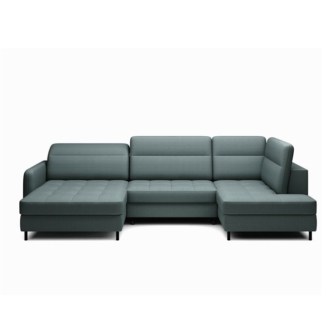 U shape sofa Elberto L, sleeping function, Manhattan 38, velvet, green, H100x165x306cm
