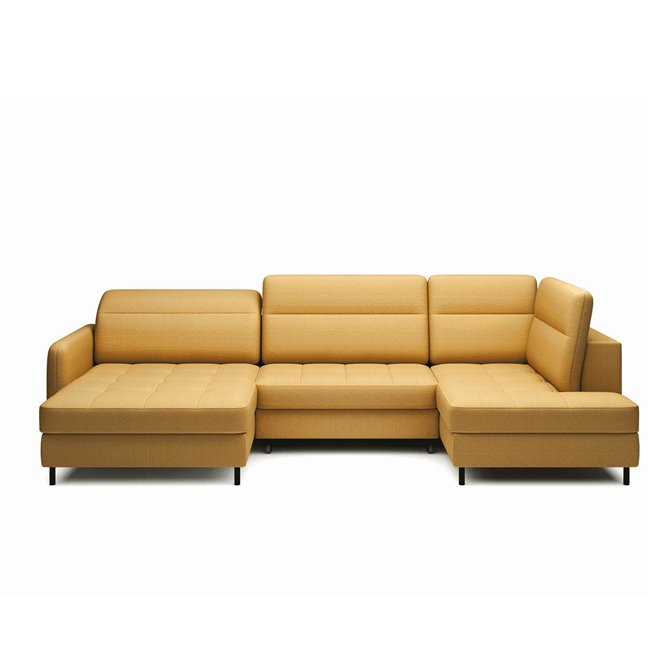 U shape sofa Elberto L, sleeping function, Manhattan 45, velvet, yellow, H100x165x306cm