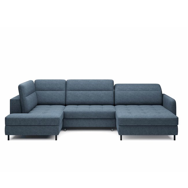 U shape sofa Elberto R, sleeping function, Raquel 40, blue, H100x165x306cm