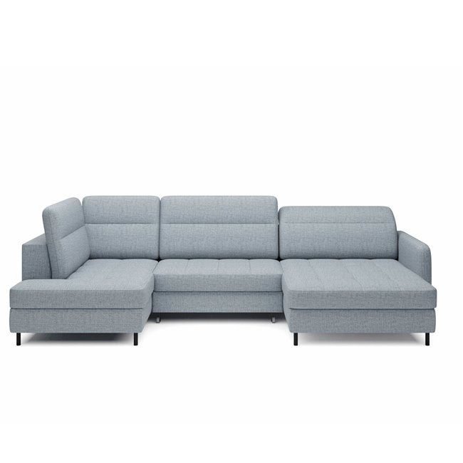 U shape sofa Elberto R, sleeping function, Aubron 100, wavy velvet, blue, H100x165x306cm
