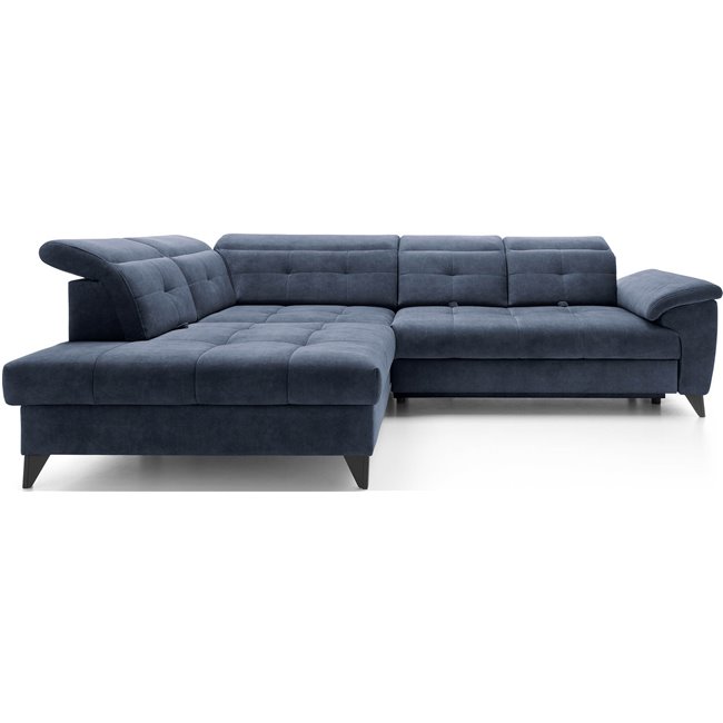 Corner sofa Elinferne L, sleeping function, Relax 40, velvet, dark blue, H107x210x297cm