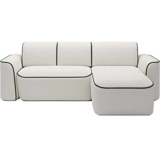 Угловой диван Elume R, с механизмом раскладыванием, Royal 01, Riviera 38, букле, белый, H88x190x287см