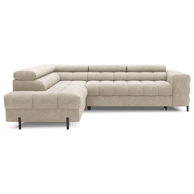 Corner sofa Elferucce L, sleeping function, Aura 18, velvet, beige, H93x200x276cm